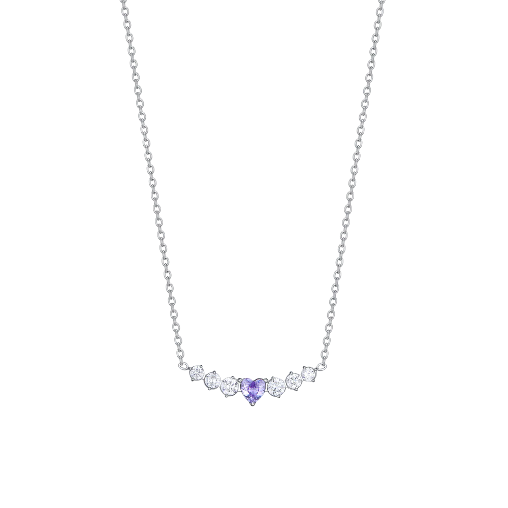 COLLANA DONNA IN ACCIAIO CON CUORE VIOLA E CRISTALLI BIANCHI