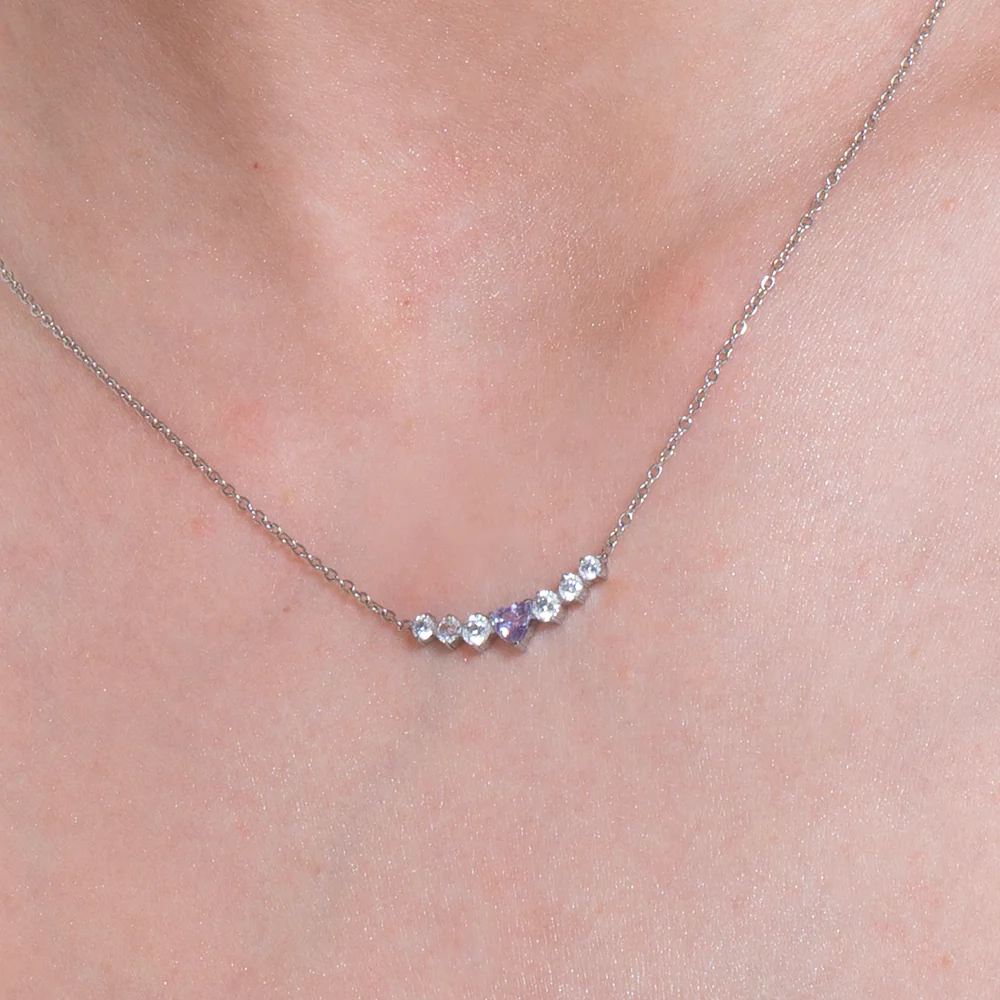 COLLANA DONNA IN ACCIAIO CON CUORE VIOLA E CRISTALLI BIANCHI - Image 2