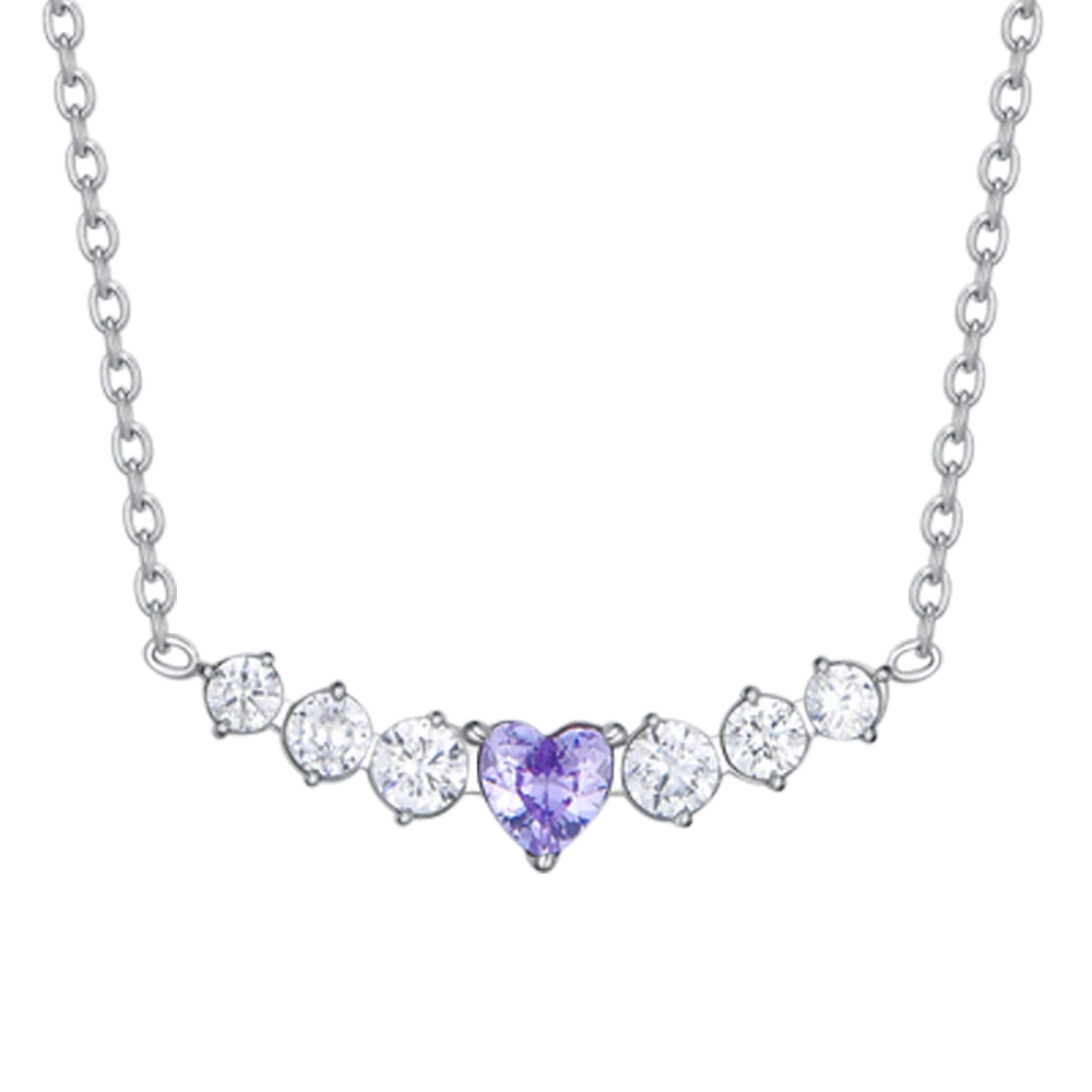 COLLANA DONNA IN ACCIAIO CON CUORE VIOLA E CRISTALLI BIANCHI - Image 4