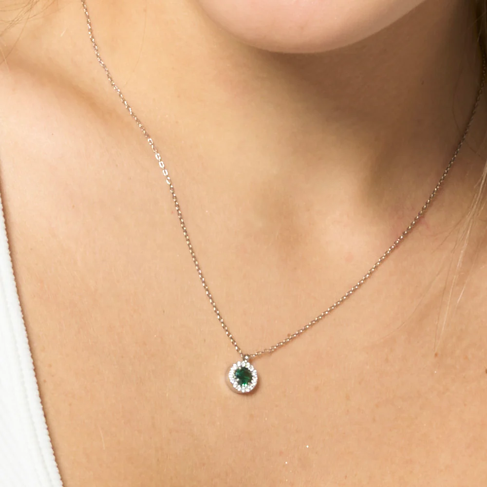 COLLANA DONNA IN ACCIAIO CON ELEMENTO CON ZIRCONI VERDI E BIANCHI - Image 2