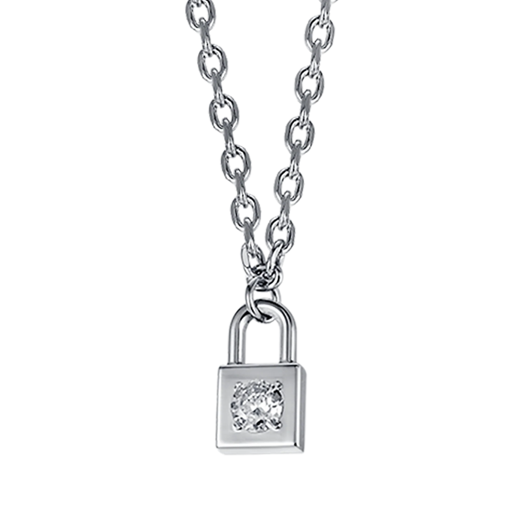 COLLANA DONNA IN ACCIAIO CON LUCCHETTO CON CRISTALLO BIANCO - Image 4