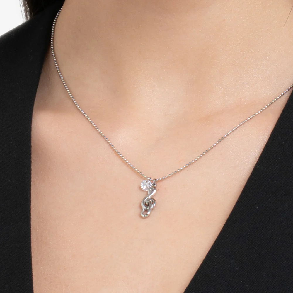 COLLANA DONNA IN ACCIAIO CON NOTA MUSICALE E ZIRCONE BIANCO - Image 2