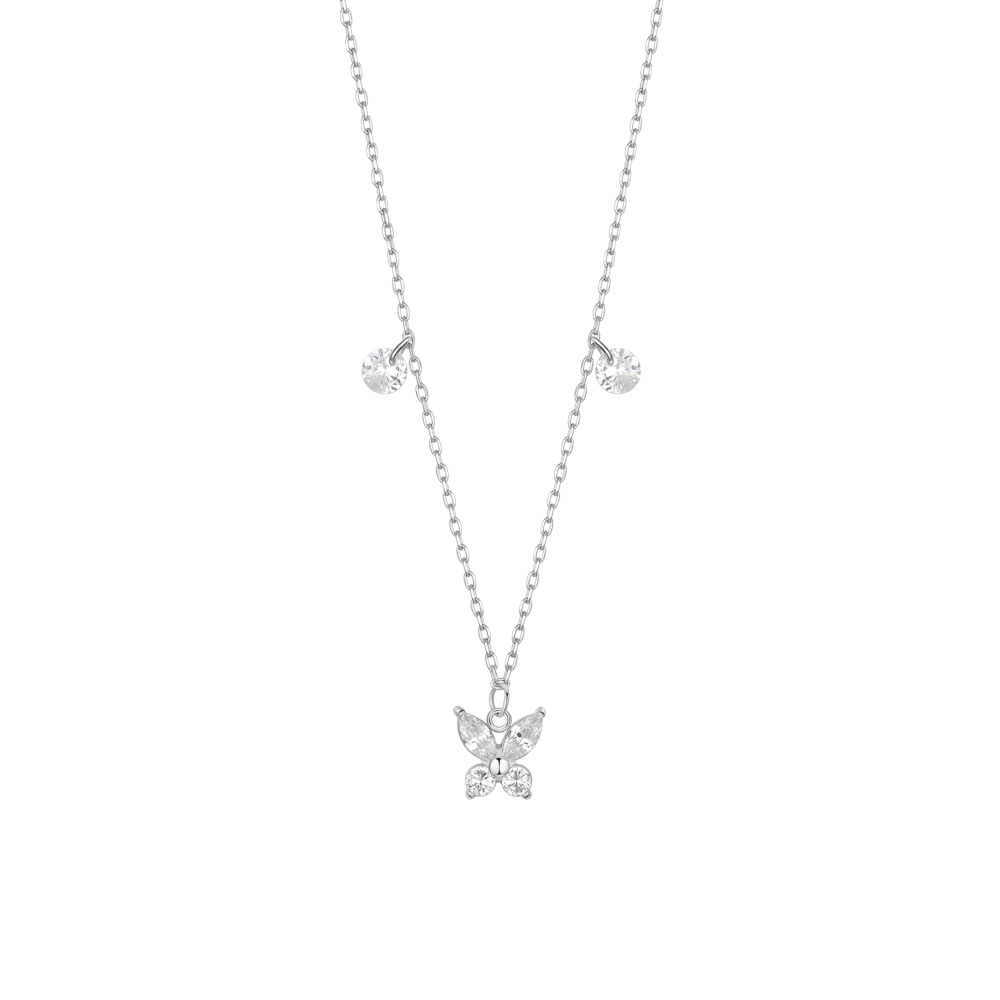 COLLANA DONNA IN ACCIAIO CON PENDENTE FARFALLA ED ALI ZIRCONE BIANCO