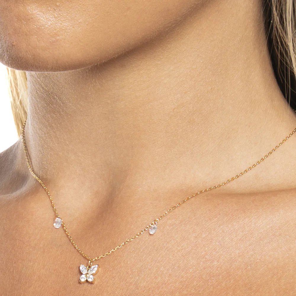 COLLANA DONNA IN ACCIAIO CON PENDENTE FARFALLA ED ALI ZIRCONE BIANCO COLORE ORO - Image 2
