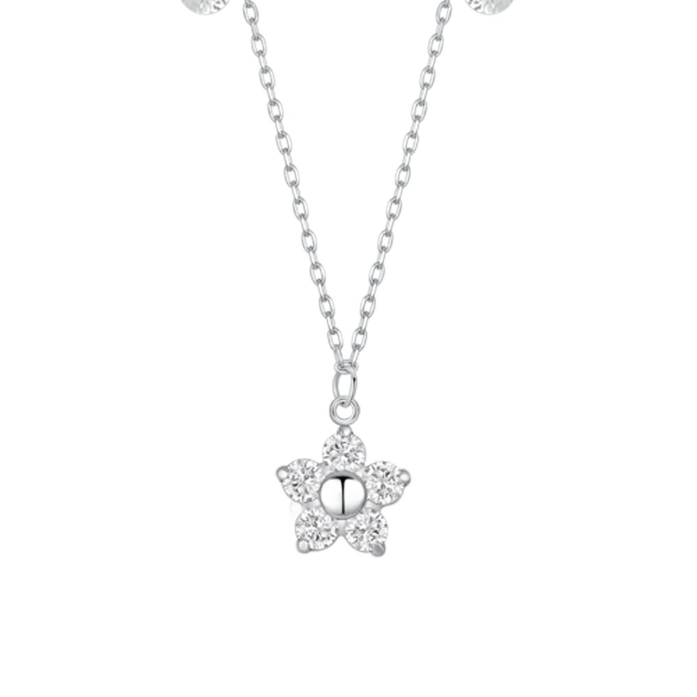COLLANA DONNA IN ACCIAIO CON PENDENTE FIORE CON E PETALI ZIRCONE BIANCO - Image 4