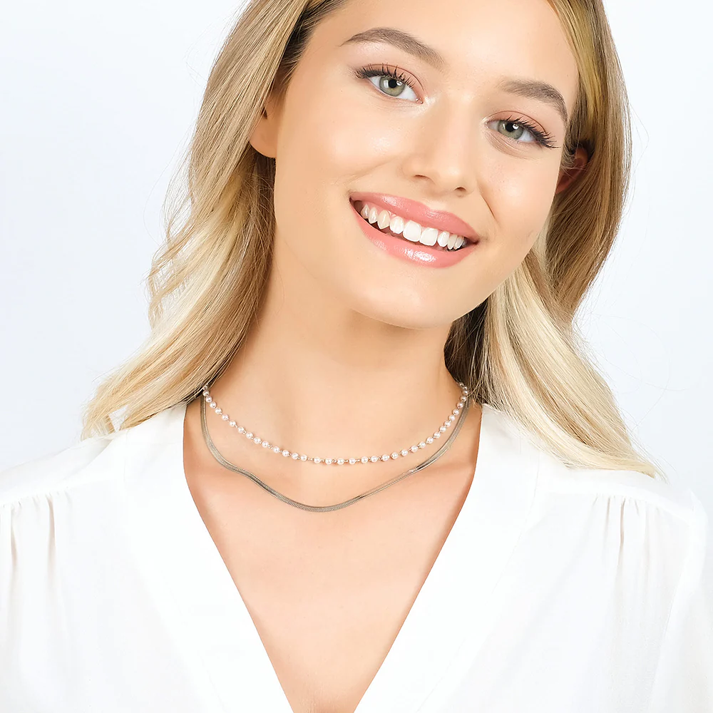 COLLANA DONNA IN ACCIAIO CON PERLE BIANCHE - Image 3