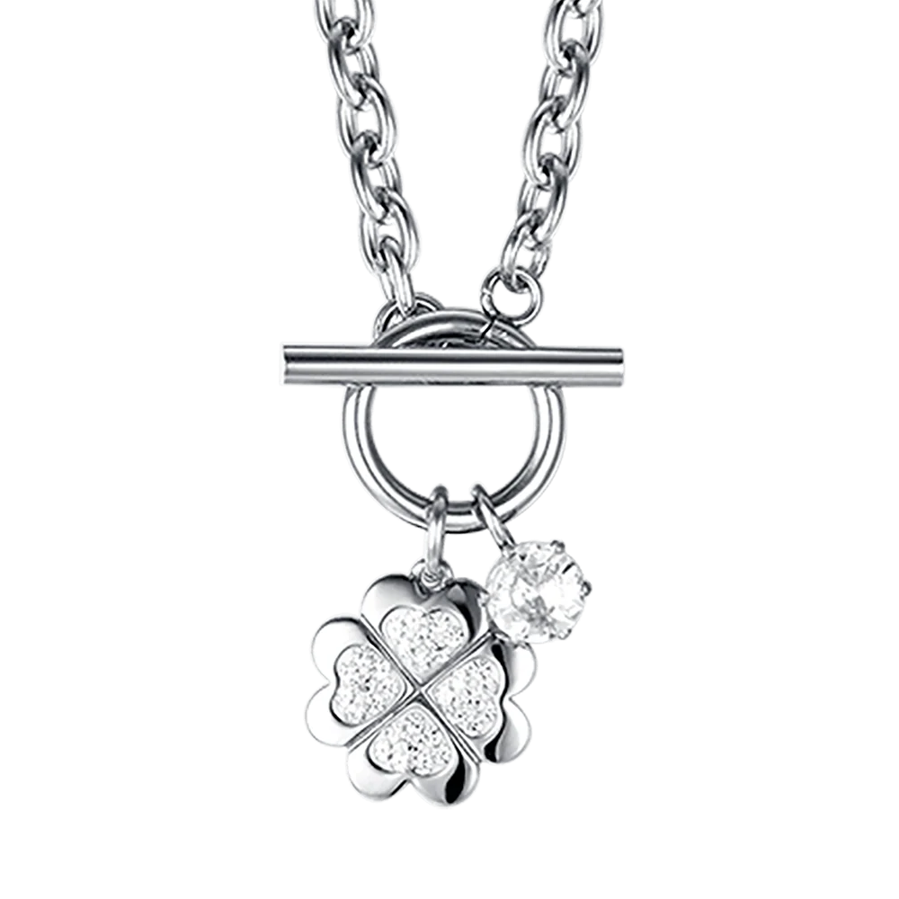 COLLANA DONNA IN ACCIAIO CON QUADRIFOGLIO CON CRISTALLI BIANCHI - Image 4