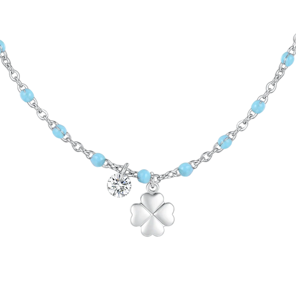 COLLANA DONNA IN ACCIAIO CON QUADRIFOGLIO,CRISTALLO E PIETRE CON SMALTO TURCHESE - Image 4