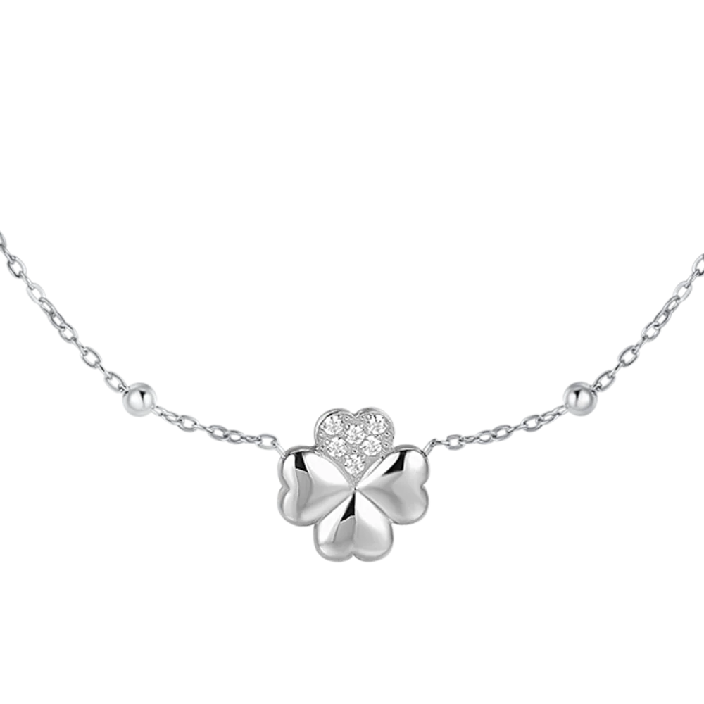 COLLANA DONNA IN ACCIAIO CON QUADRIFOGLIO E PUNTI LUCE IN ZIRCONE BIANCO - Image 4