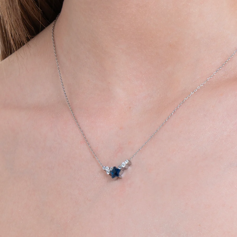 COLLANA DONNA IN ACCIAIO CON STELLA BLU E CRISTALLI BIANCHI - Image 2