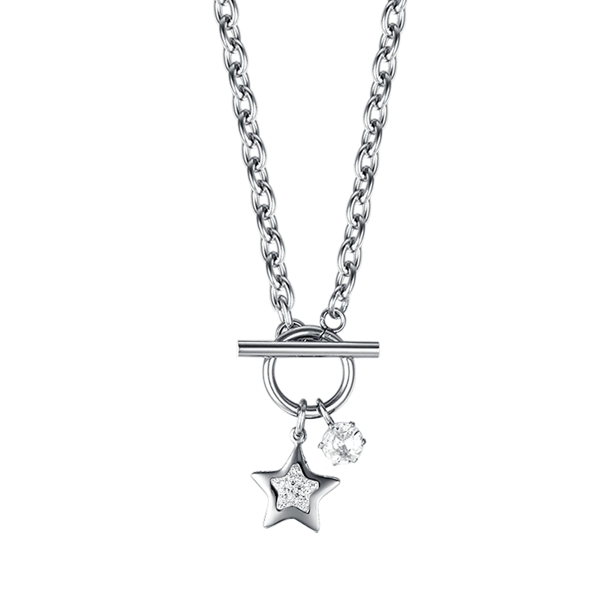 COLLANA DONNA IN ACCIAIO CON STELLA CON CRISTALLI BIANCHI