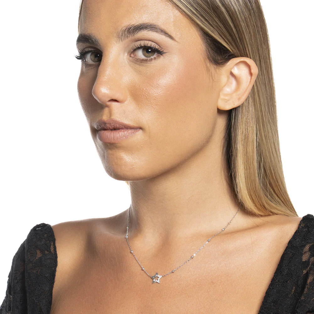 COLLANA DONNA IN ACCIAIO CON STELLA E PUNTI LUCE IN ZIRCONE BIANCO - Image 3