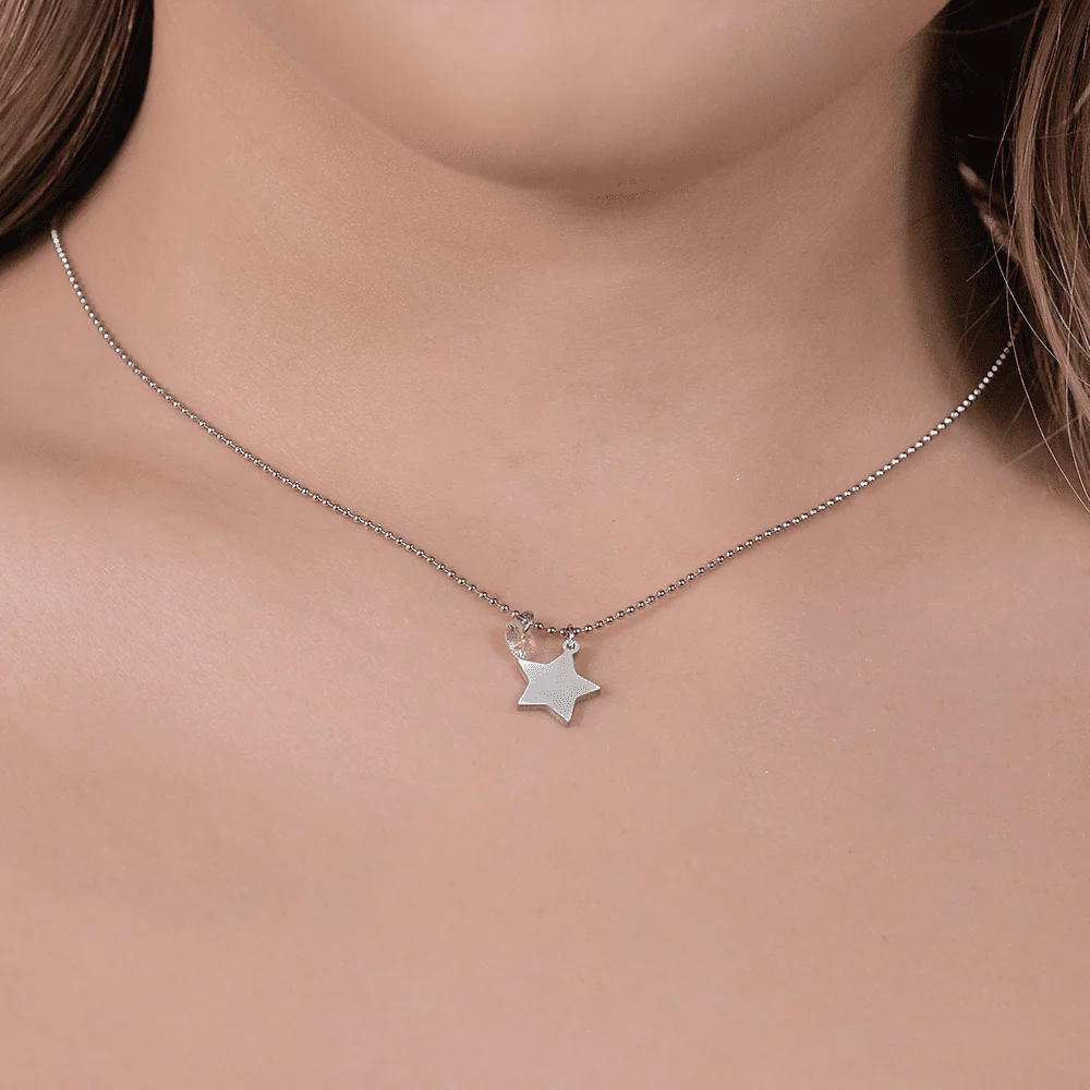 COLLANA DONNA IN ACCIAIO CON STELLA E ZIRCONE ROSA - Image 2