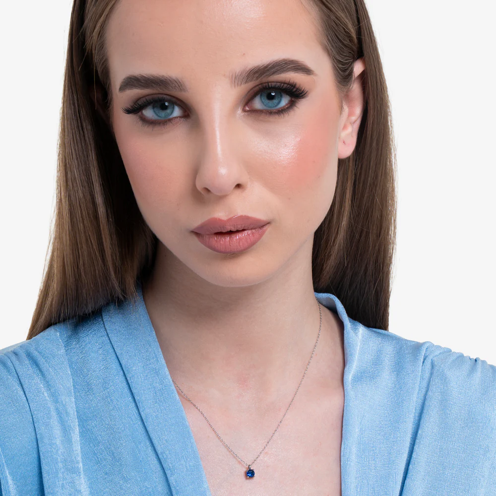 COLLANA DONNA IN ACCIAIO CON ZIRCONE BLU - Image 3