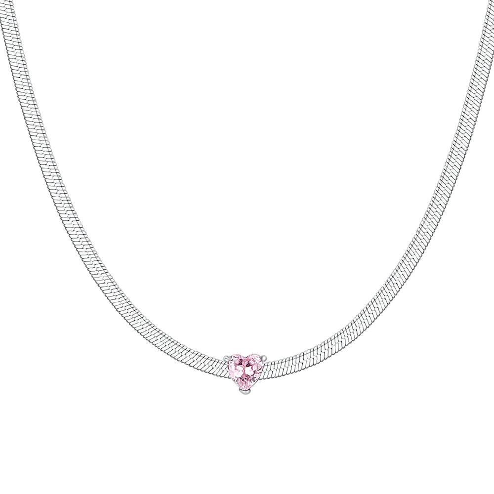 COLLANA DONNA IN ACCIAIO CON ZIRCONE ROSA