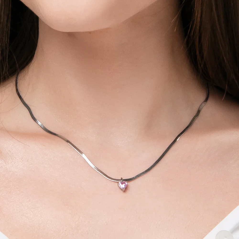 COLLANA DONNA IN ACCIAIO CON ZIRCONE ROSA - Image 2