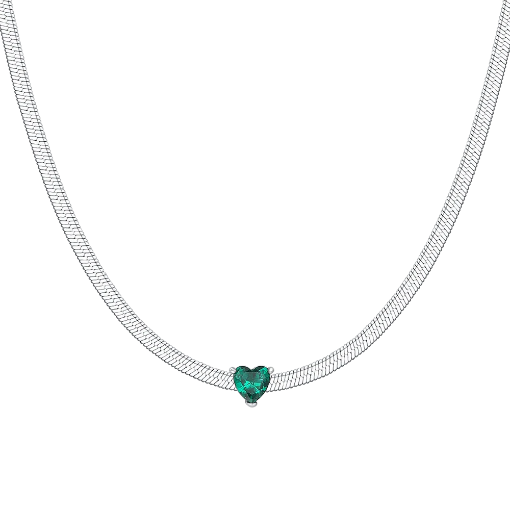 COLLANA DONNA IN ACCIAIO CON ZIRCONE VERDE