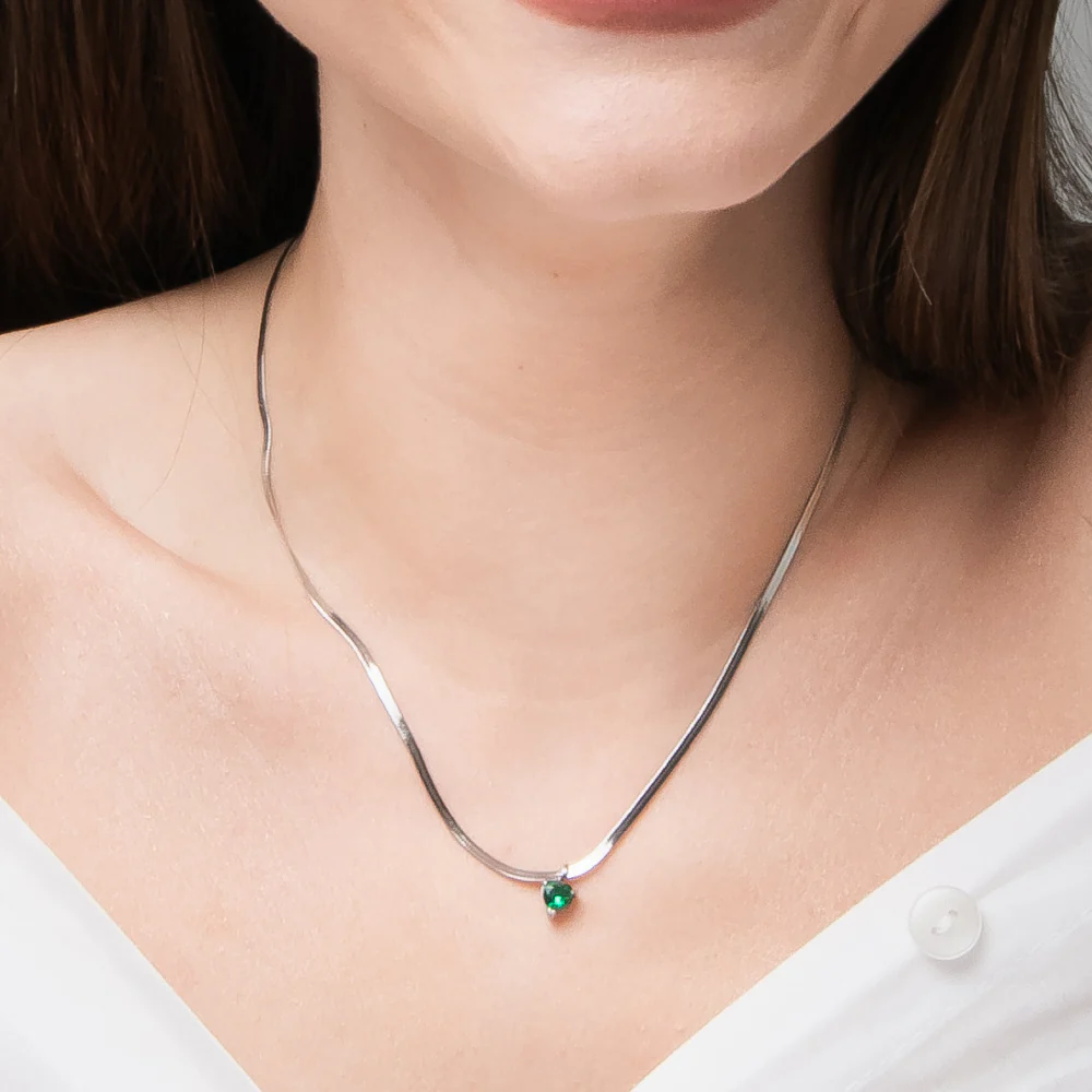 COLLANA DONNA IN ACCIAIO CON ZIRCONE VERDE - Image 2