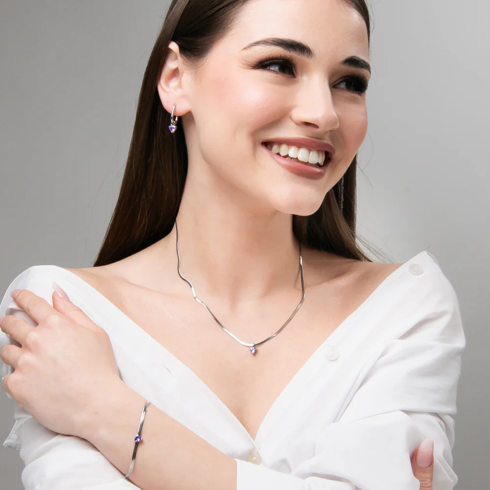 COLLANA DONNA IN ACCIAIO CON ZIRCONE VIOLA - Image 2