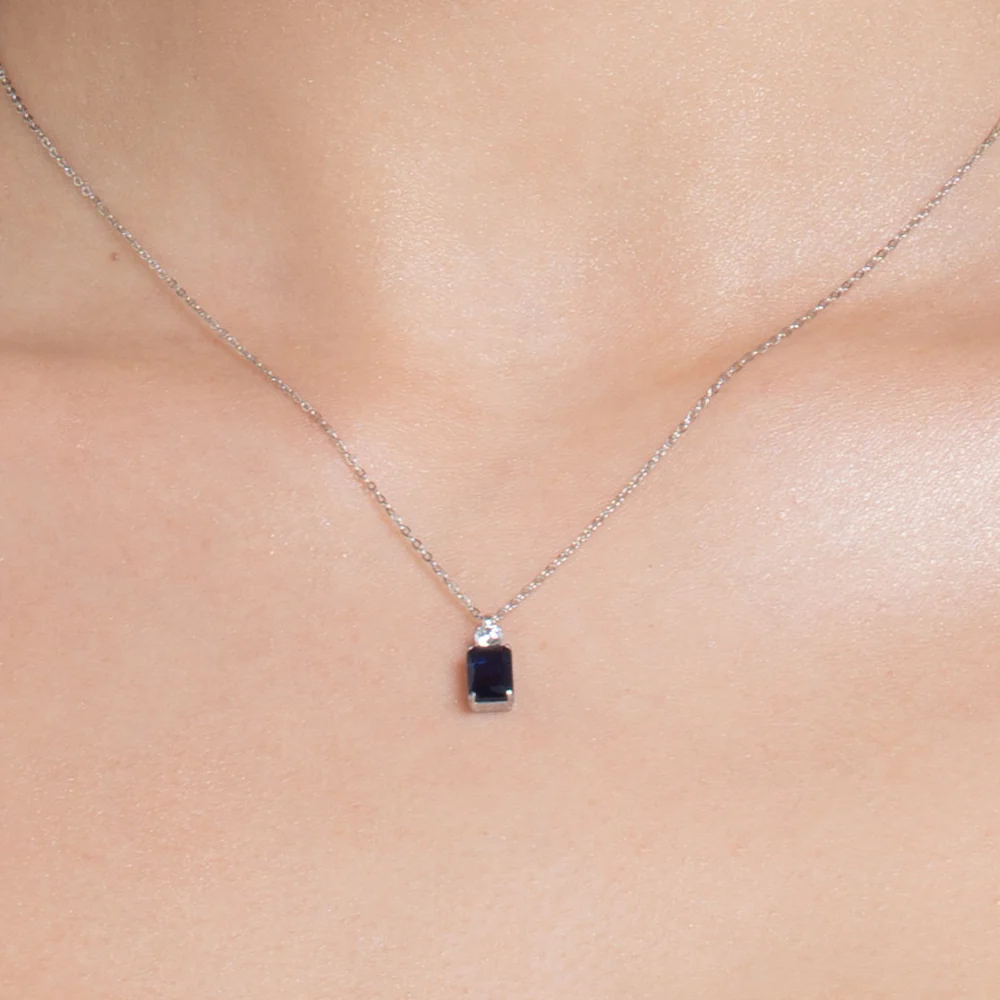 COLLANA DONNA IN ACCIAIO CON ZIRCONI BLU E BIANCO - Image 2