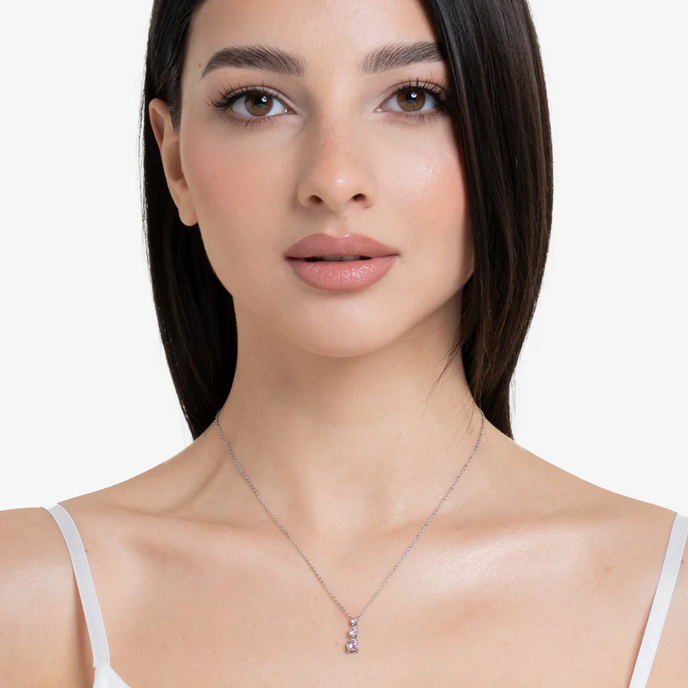 COLLANA DONNA IN ACCIAIO CON ZIRCONI ROSA - Image 3