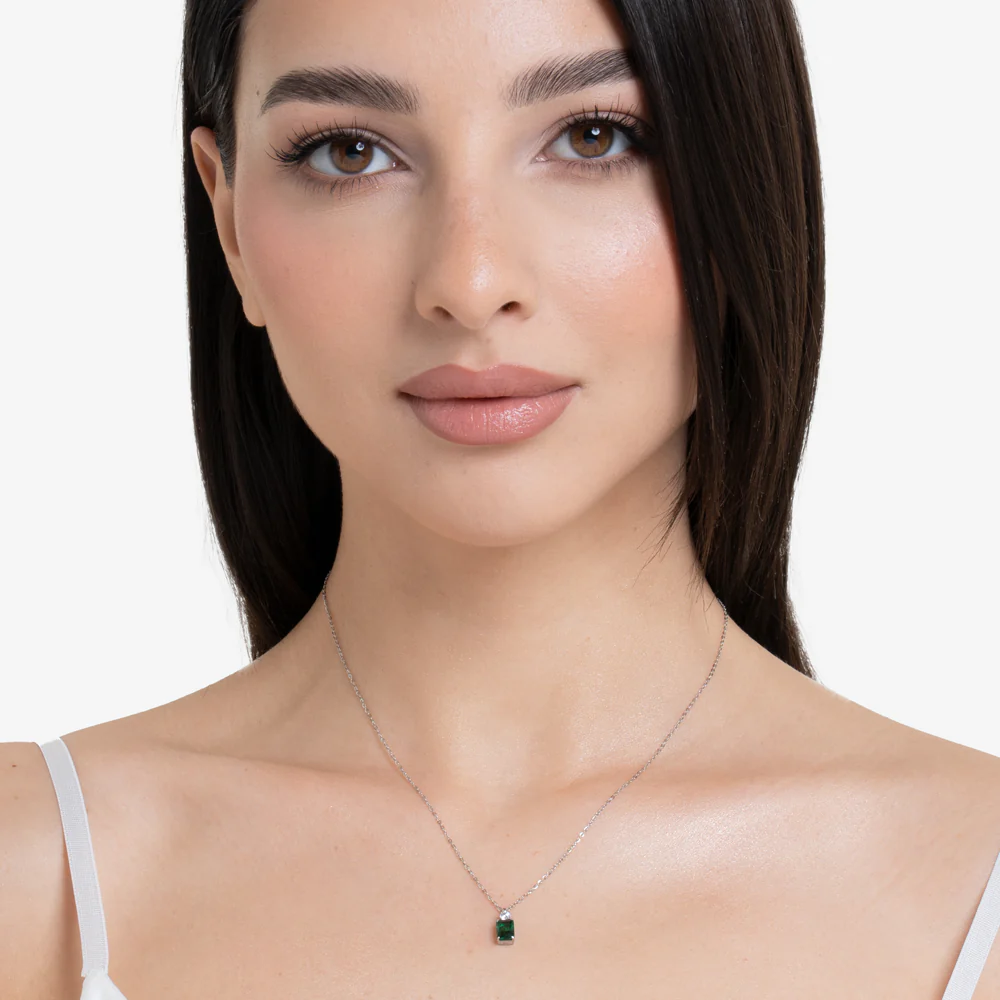 COLLANA DONNA IN ACCIAIO CON ZIRCONI VERDE E BIANCO - Image 3