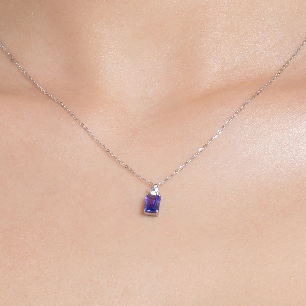 COLLANA DONNA IN ACCIAIO CON ZIRCONI VIOLA E BIANCO - Image 2