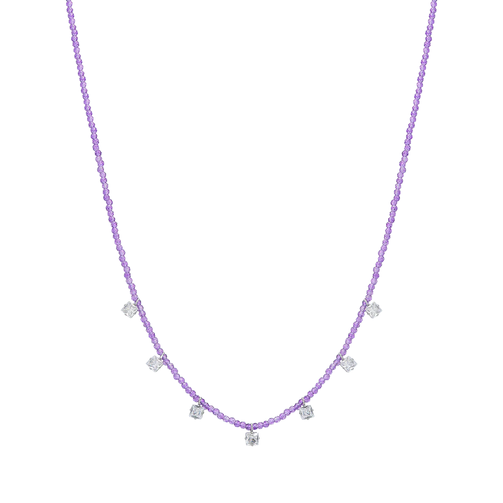 COLLANA DONNA IN ACCIAIO CRISTALLI VIOLA E ZIRCONI BIANCHI