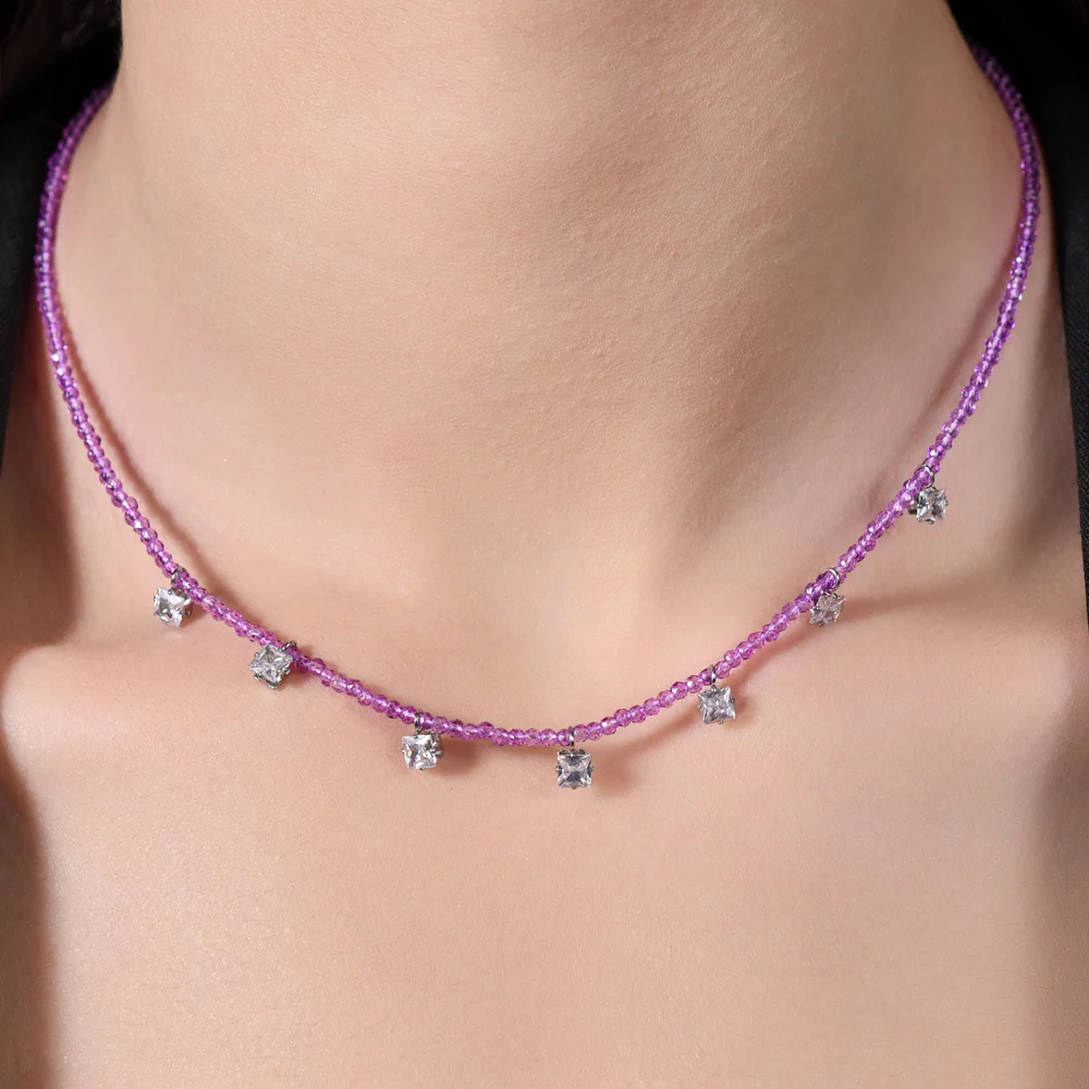 COLLANA DONNA IN ACCIAIO CRISTALLI VIOLA E ZIRCONI BIANCHI - Image 2