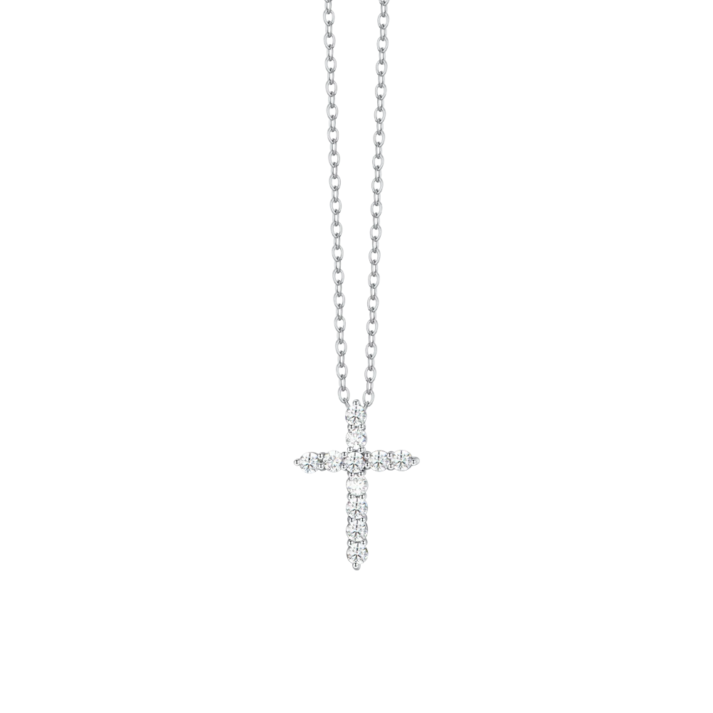 COLLANA DONNA IN ACCIAIO CROCE ZIRCONI BIANCHI