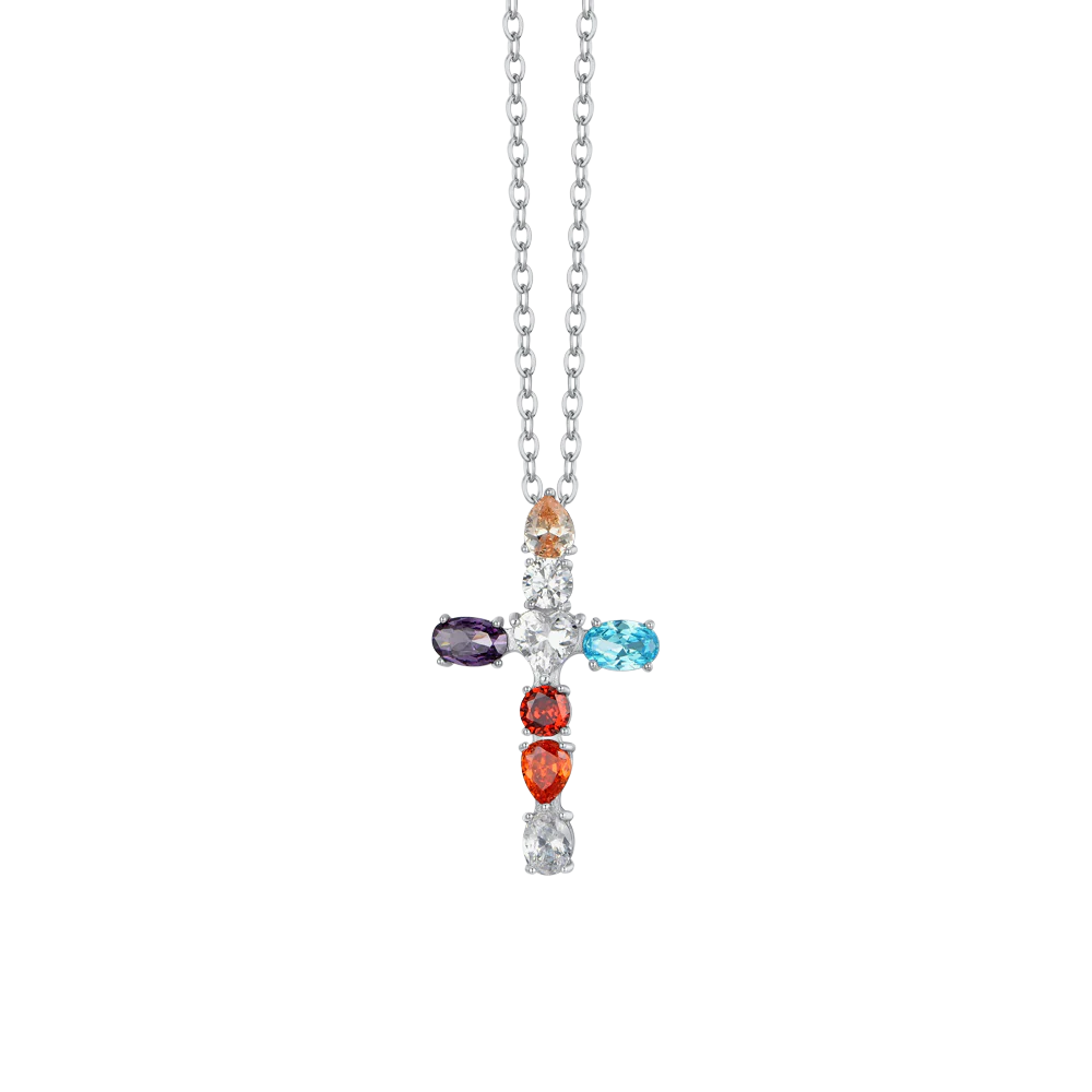 COLLANA DONNA IN ACCIAIO CROCE ZIRCONI MUTICOLOR