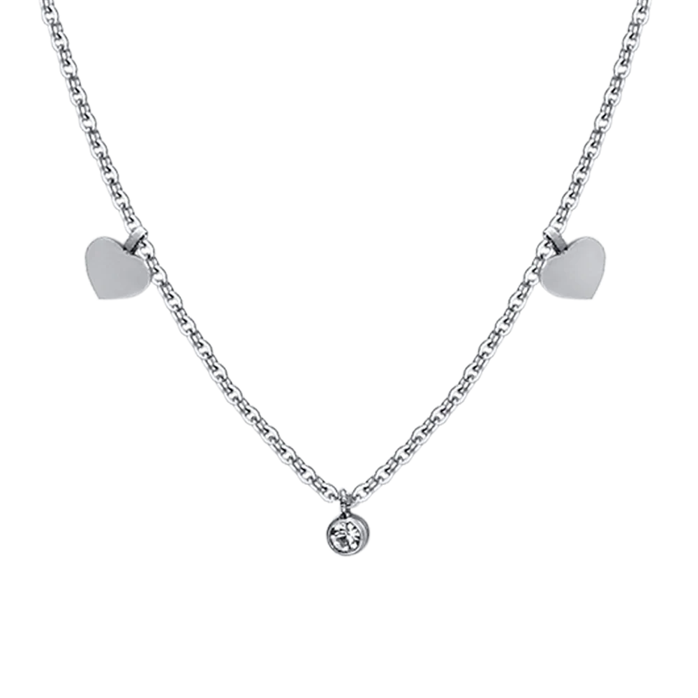 COLLANA DONNA IN ACCIAIO CUORI E CRISTALLI