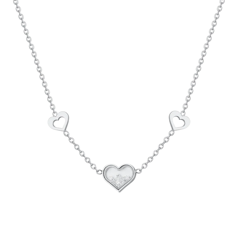 COLLANA DONNA IN ACCIAIO CUORI E ZIRCONI