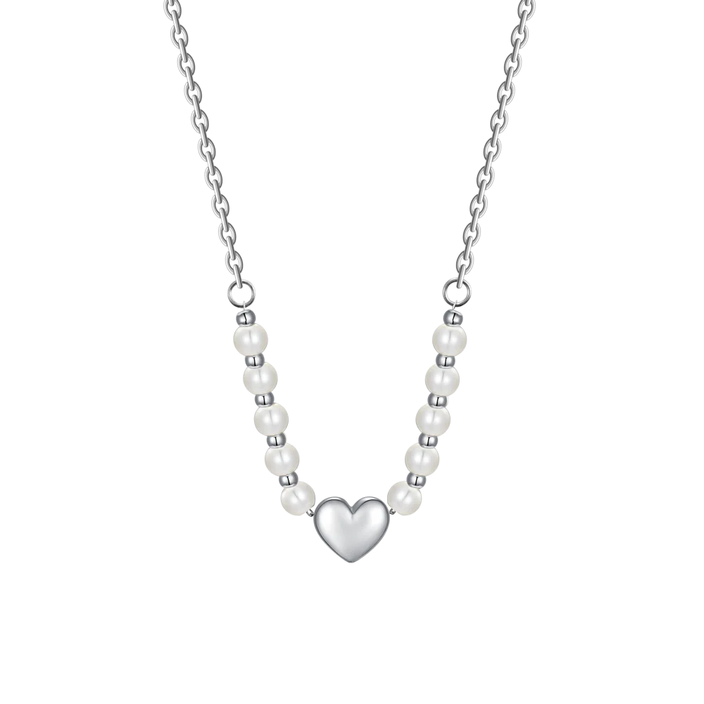 COLLANA DONNA IN ACCIAIO E PERLE BIANCHE CON CUORE