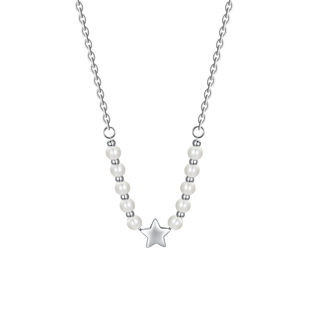 COLLANA DONNA IN ACCIAIO E PERLE BIANCHE CON STELLA
