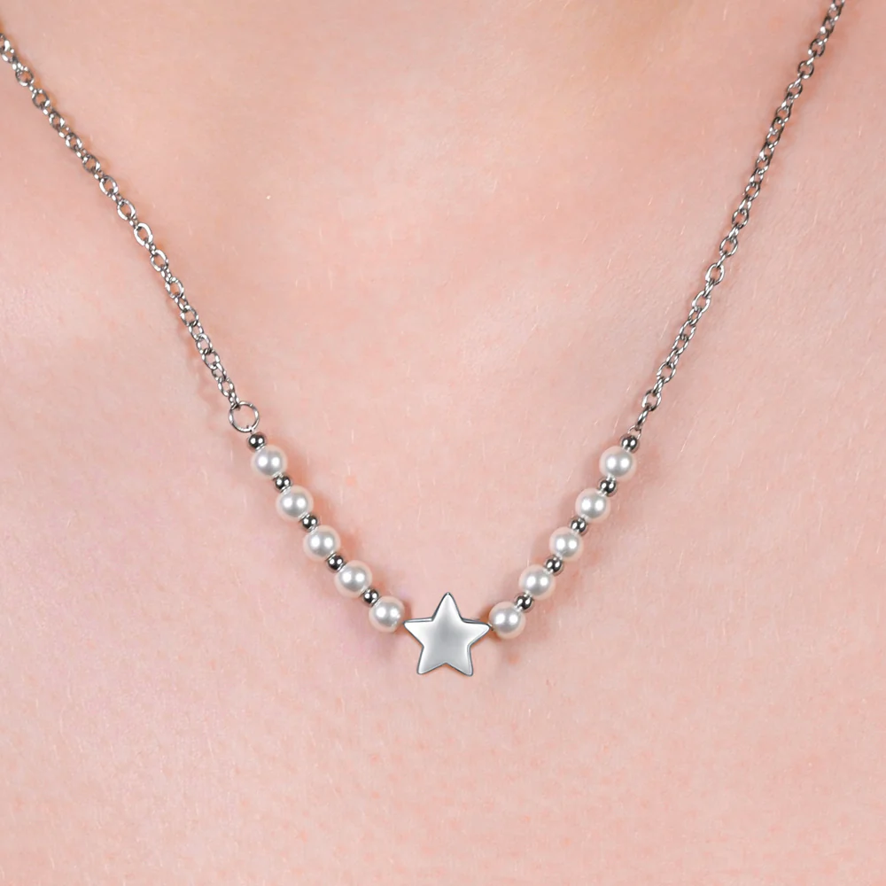 COLLANA DONNA IN ACCIAIO E PERLE BIANCHE CON STELLA - Image 2