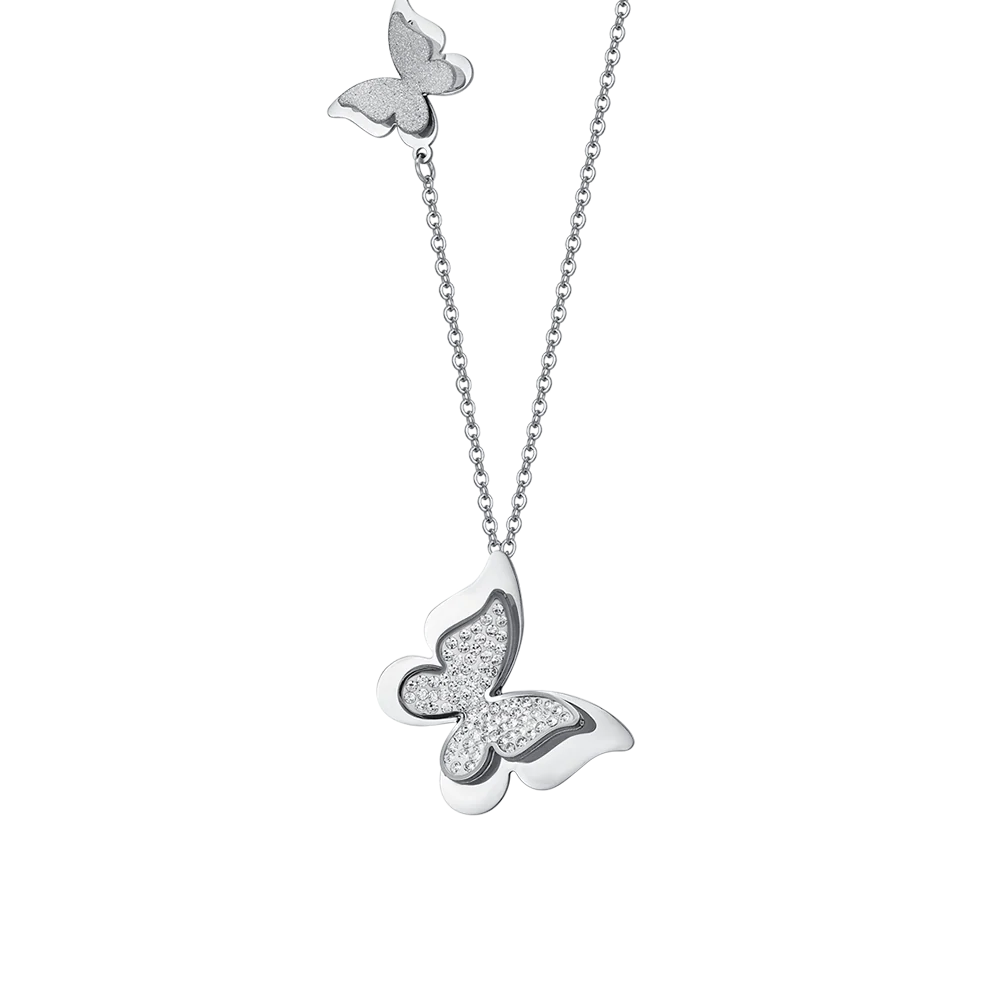 COLLANA DONNA IN ACCIAIO FARFALLE CON CRISTALLI BIANCHI