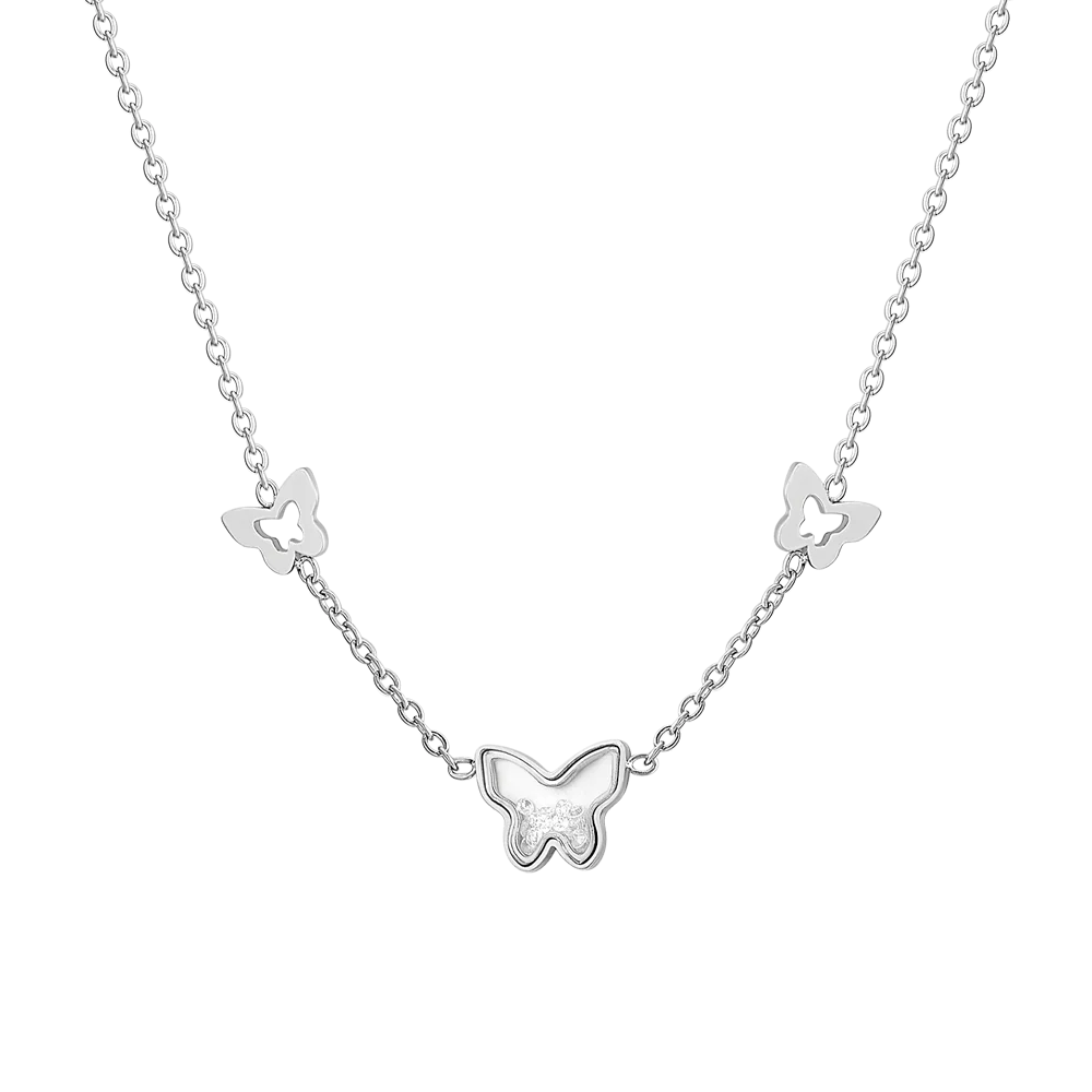 COLLANA DONNA IN ACCIAIO CON CUORI E ZIRCONE ROSA