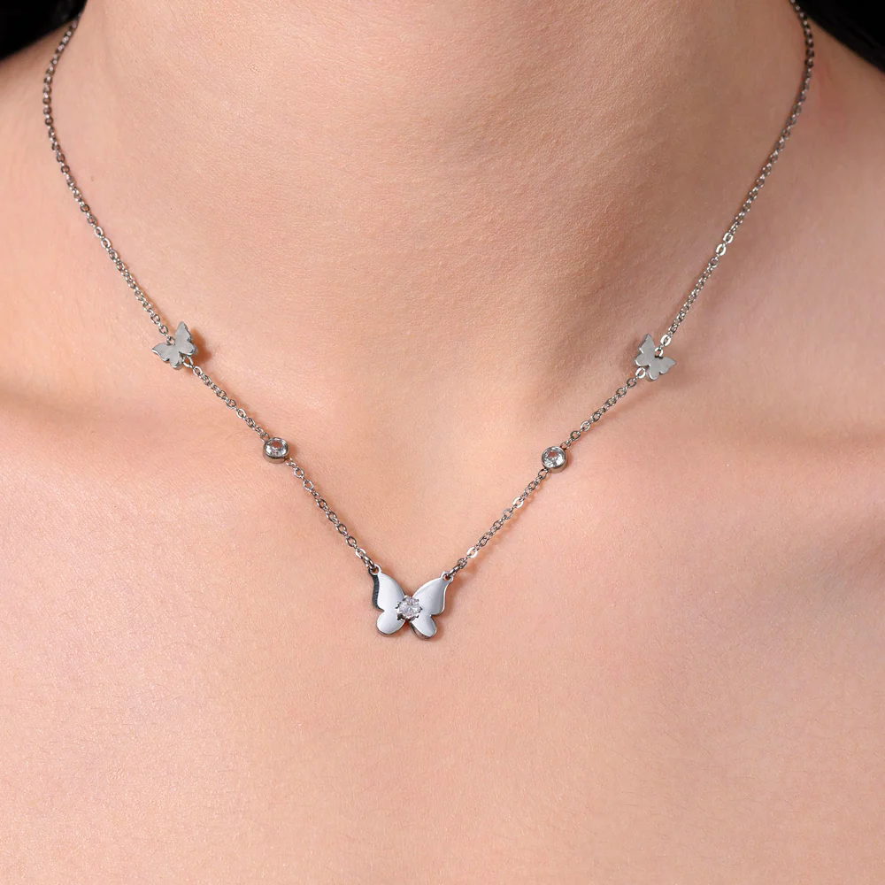 COLLANA DONNA IN ACCIAIO FARFALLE E ZIRCONI - Image 2