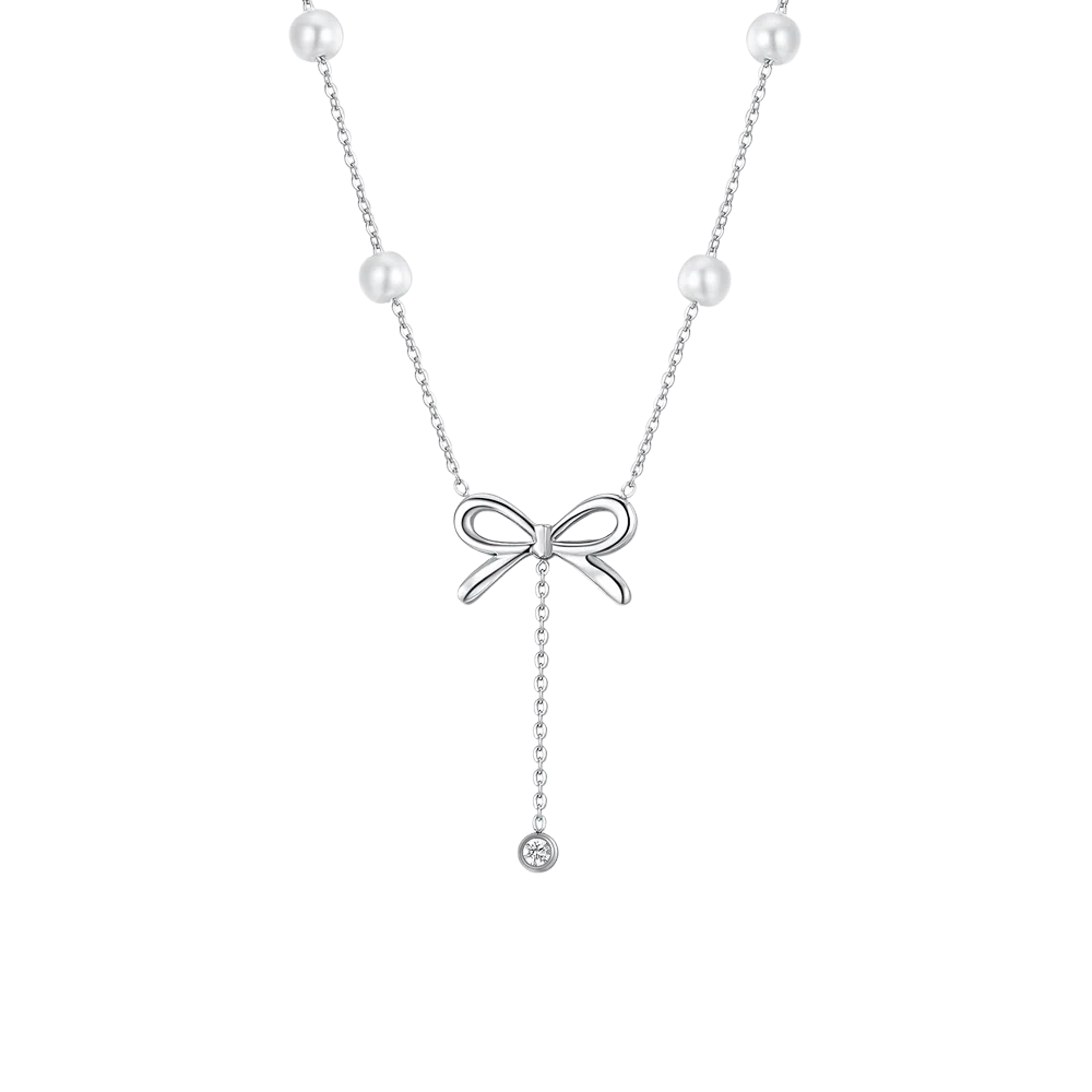 COLLANA DONNA IN ACCIAIO FIOCCO E CRISTALLO