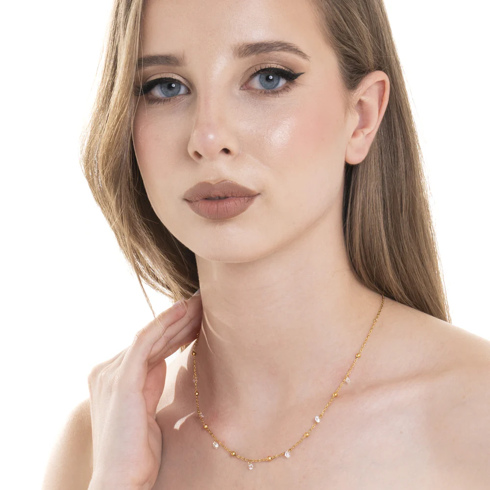 COLLANA DONNA IN ACCIAIO IP GOLD CON ZIRCONI BIANCHI - Image 3