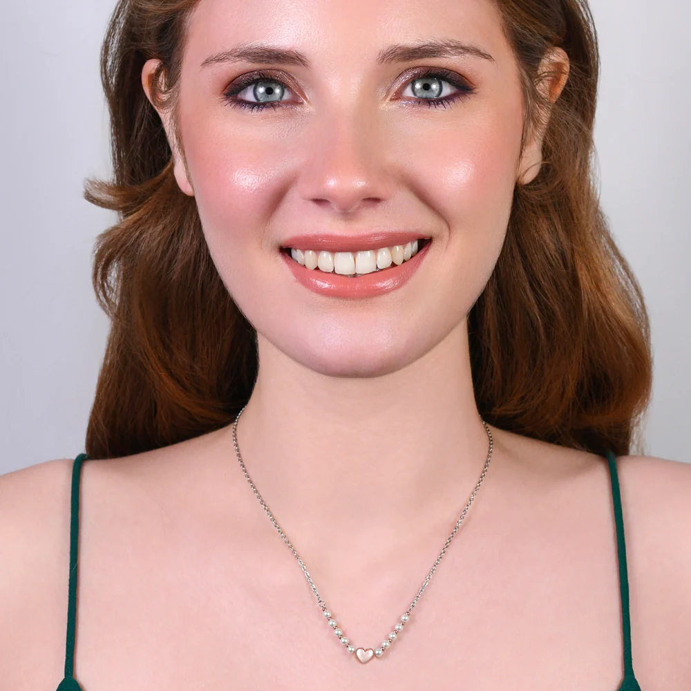 COLLANA DONNA IN ACCIAIO IP GOLD E PERLE BIANCHE CON CUORE IP ROSE - Image 3