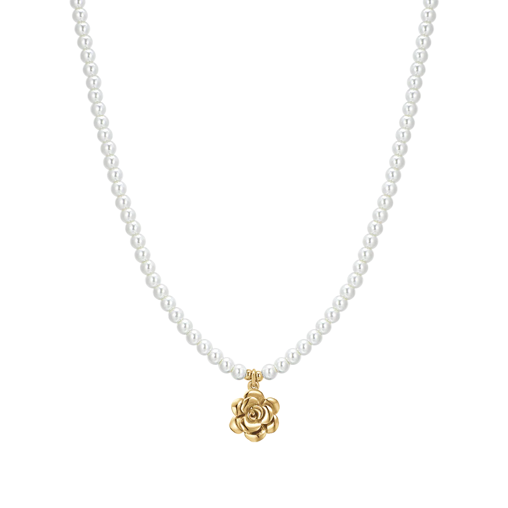 COLLANA DONNA IN ACCIAIO IP GOLD PERLE E ROSA