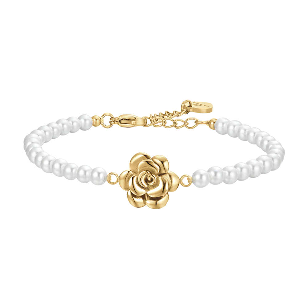 BRACCIALE DONNA IN ACCIAIO IP GOLD PERLE E ROSA