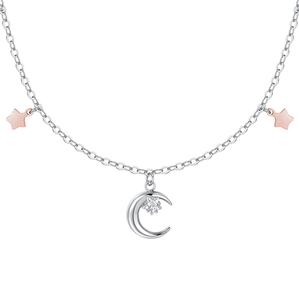COLLANA DONNA IN ACCIAIO, LUNA CON ZIRCONE BIANCO E STELLE - Image 4