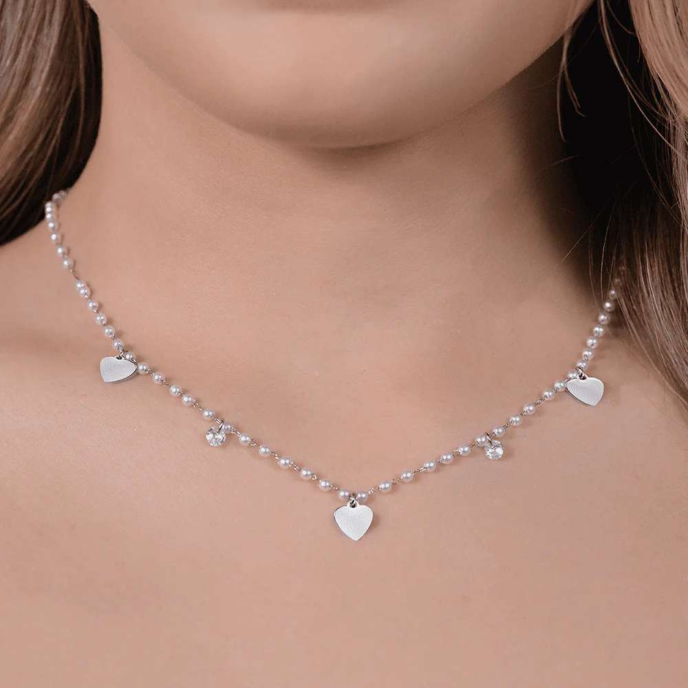 COLLANA DONNA IN ACCIAIO PERLE CON CUORI - Image 2
