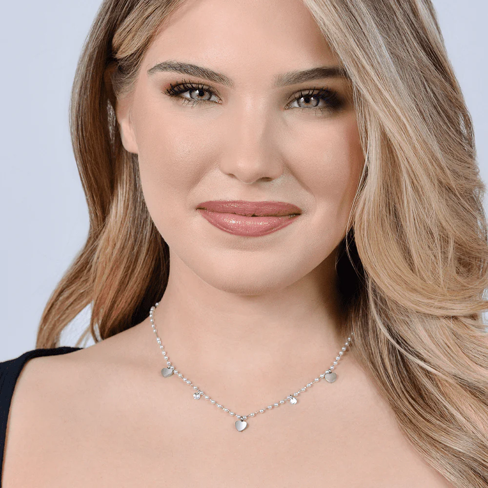 COLLANA DONNA IN ACCIAIO PERLE CON CUORI - Image 3