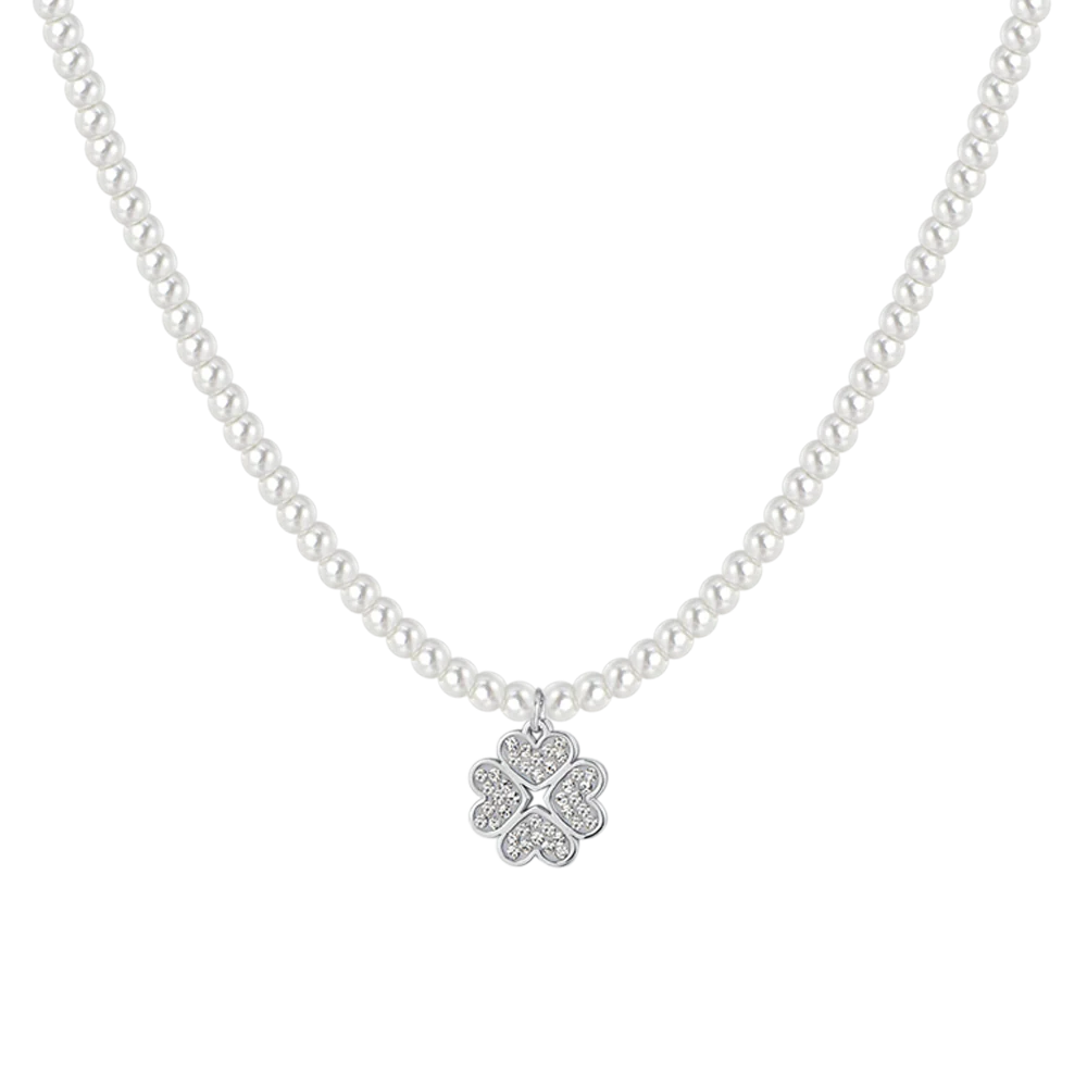 COLLANA DONNA IN ACCIAIO PERLE E QUADRIFOGLIO - Image 4