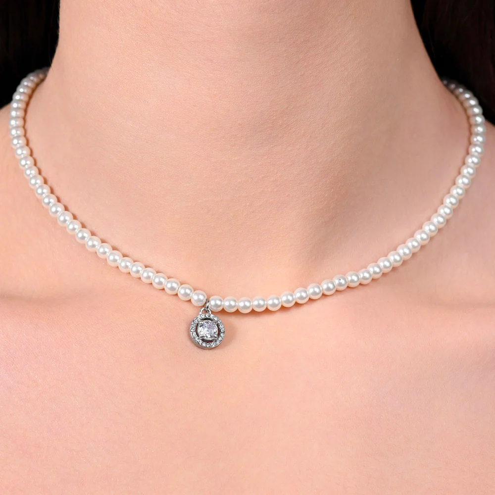 COLLANA DONNA IN ACCIAIO PERLE E ZIRCONE BIANCO - Image 2
