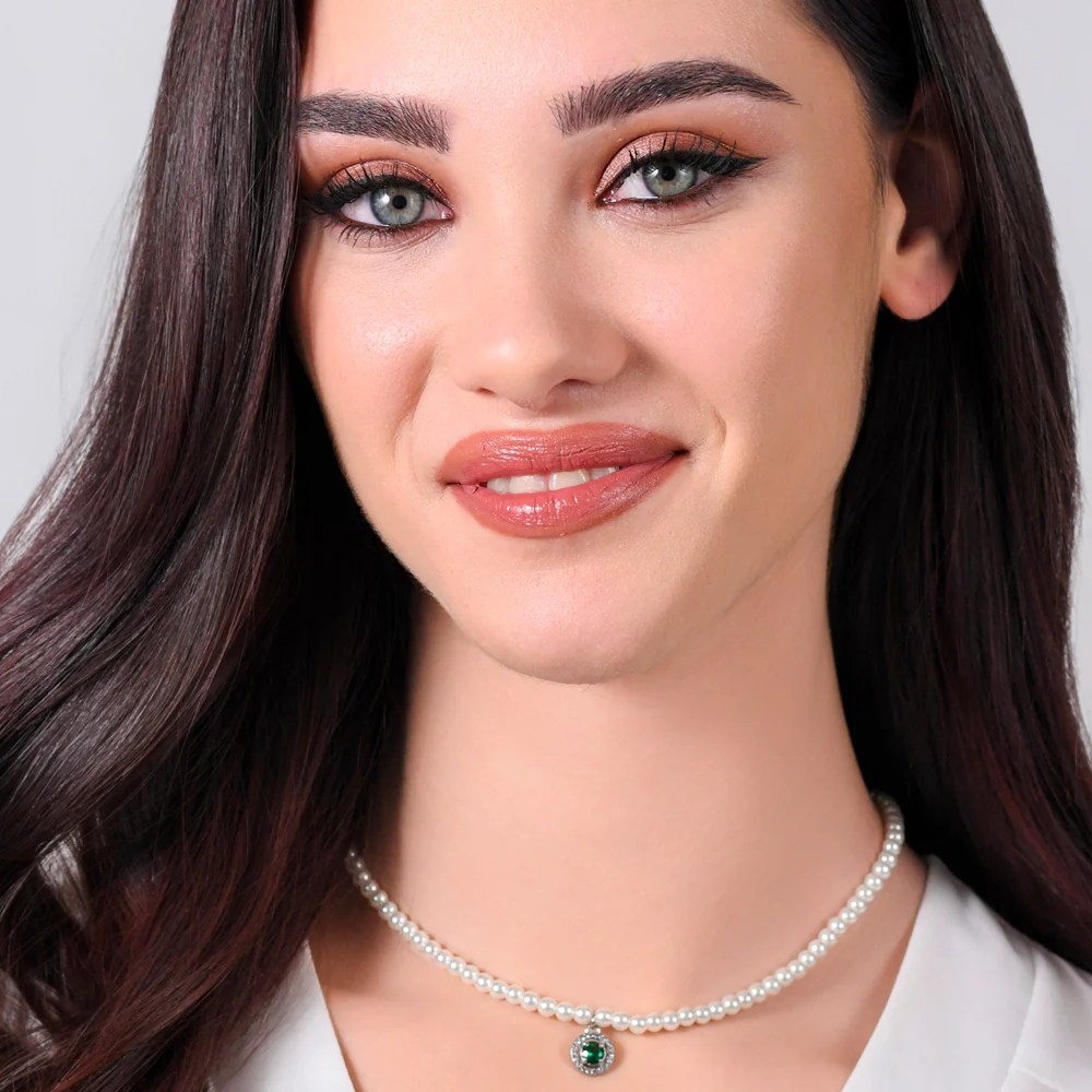 COLLANA DONNA IN ACCIAIO PERLE E ZIRCONE VERDE - Image 3